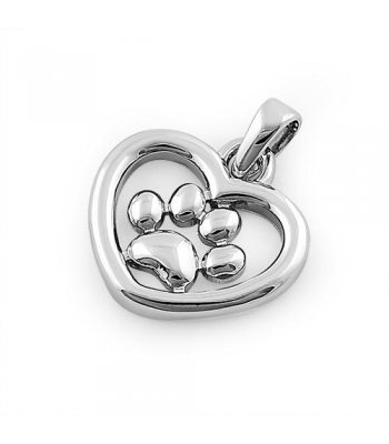 Sterling Silver Paw and Heart Necklace 